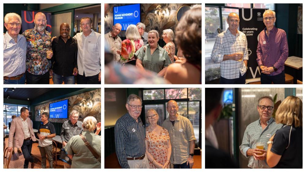 A collage of photographs from the reunion event to mark 40 years since the Bachelor of Applied Science (Human Movement) degree launch in 1985.